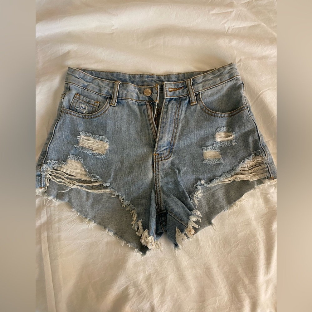 SHEIN Light Blue Distressed Jean Shorts
